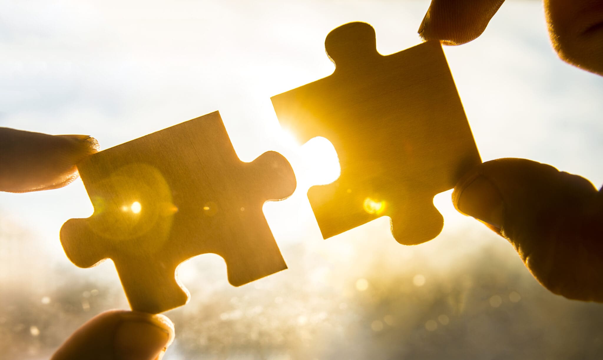 Two,Hands,Trying,To,Connect,Couple,Puzzle,Piece,With,Sunset
